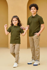 Premium Kids Olive Textured Polo Set | Nextage Pakistan