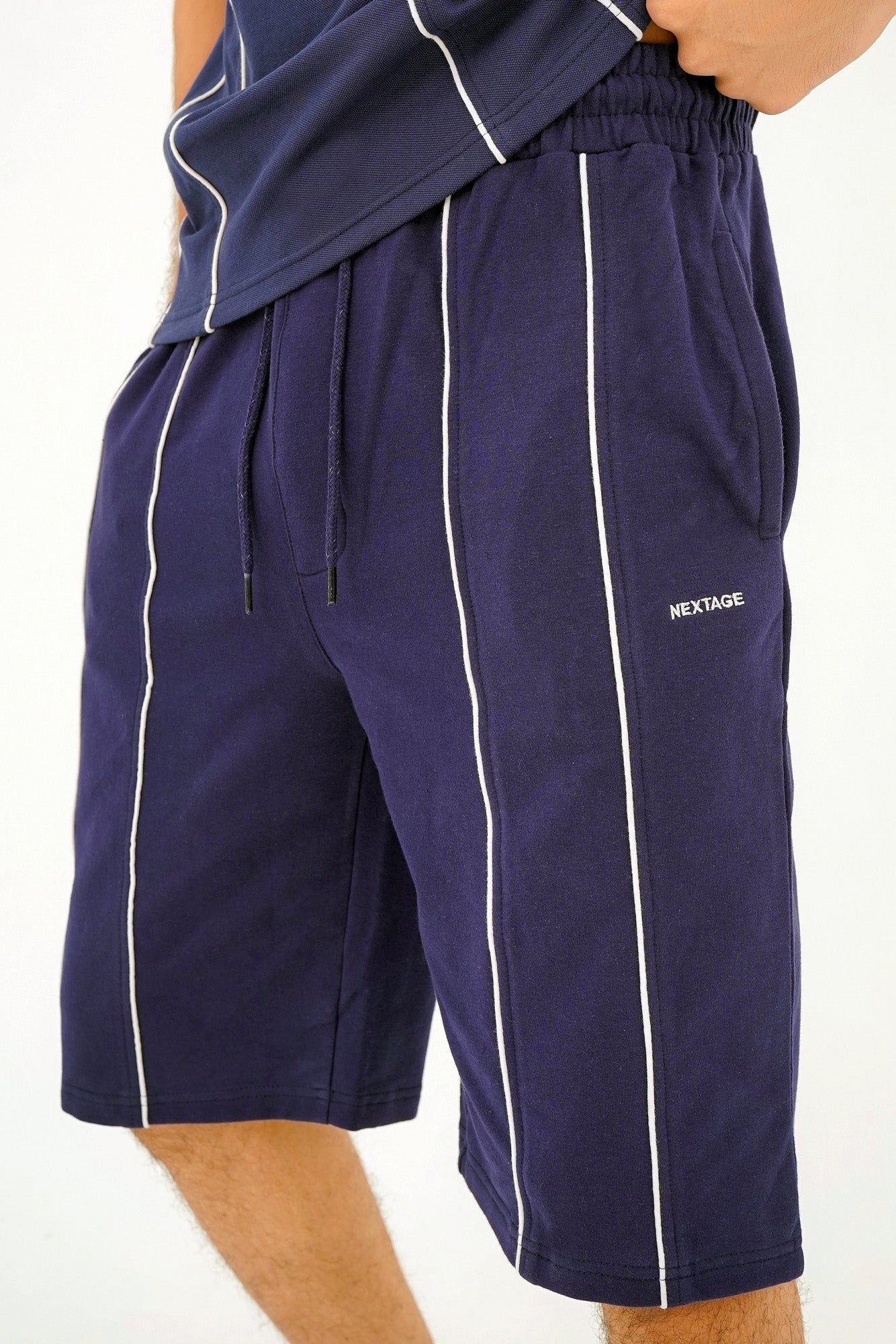 Nextage Blue Embroidered Piping Short Set