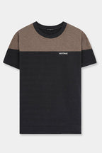 Nextage Charcoal Beige Panel Round Neck T-Shirt