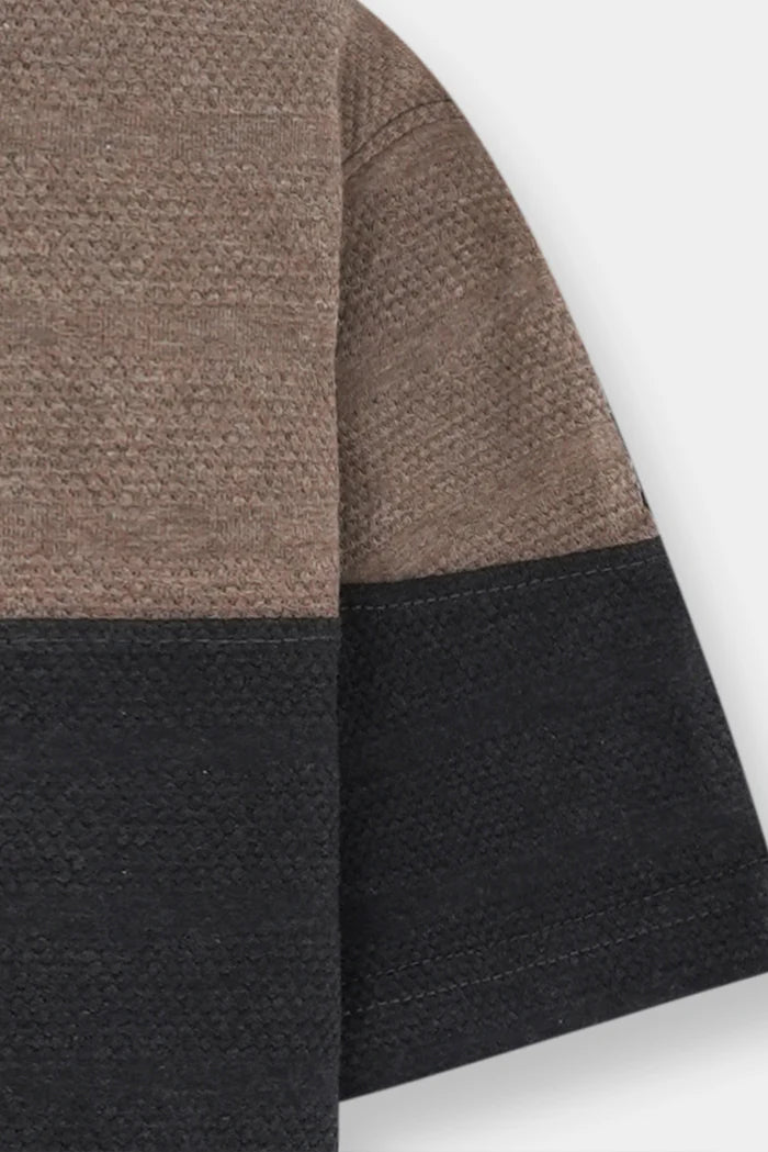 Nextage Charcoal Beige Panel Round Neck T-Shirt