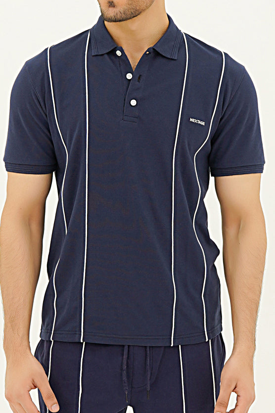 Nextage Blue Embroidered Piping Short Set