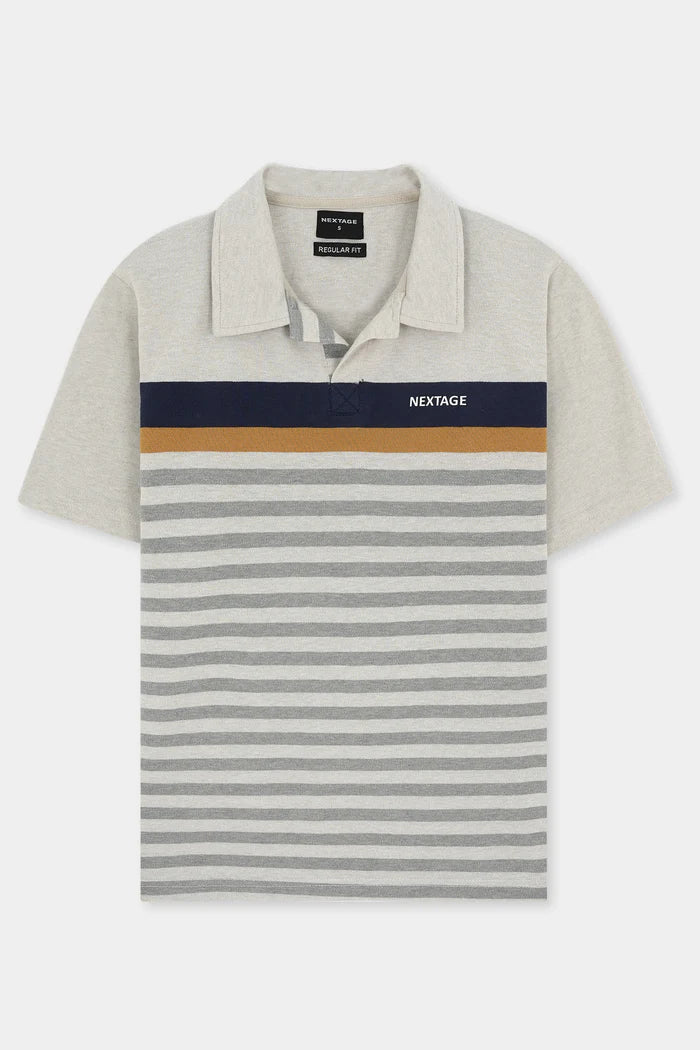 Navy Mustard Stripes Polo Shirt