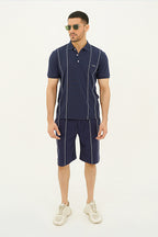 Nextage Blue Embroidered Piping Short Set