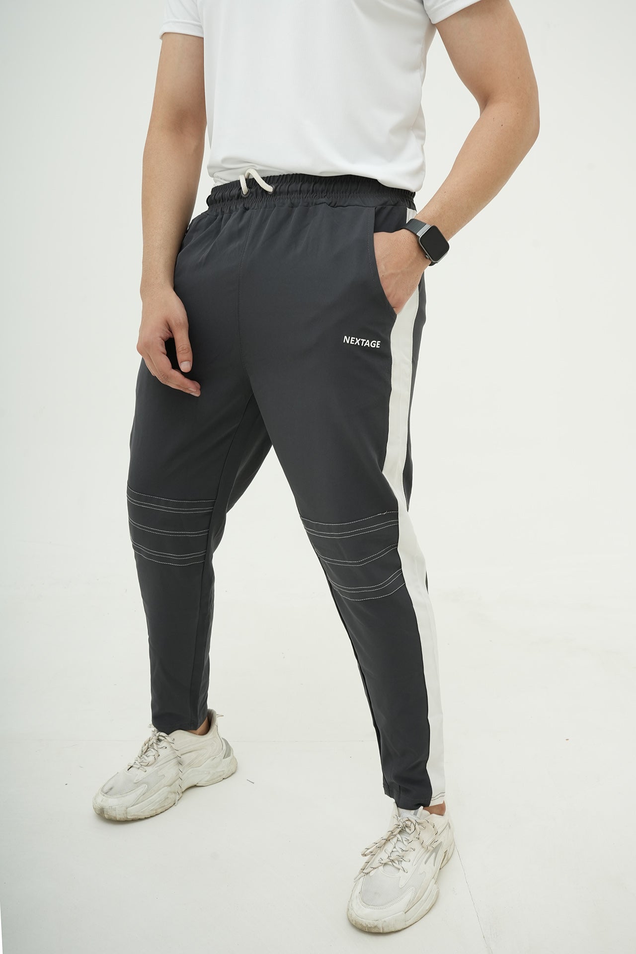 Nextage White Grey Air Mesh Spandex Trouser