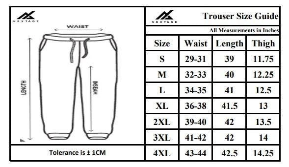 Size chart for Nextage Beige Cotton Fleece Tracksuit
