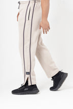 Beige Side Stripe Straight Leg Split Hem Trouser