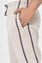 Beige Side Stripe Straight Leg Split Hem Trouser