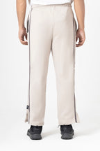 Beige Side Stripe Straight Leg Split Hem Trouser