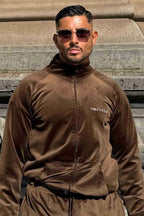 Velour Corduroy Brown Zipper Sweatshirt