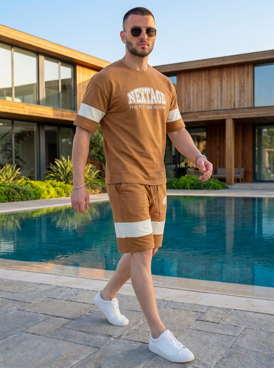 Nextage Brown Varsity Short Set