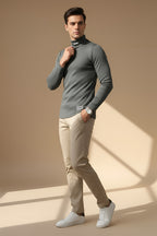 Nextage Smoke Grey Ribbed High Neck Shirt