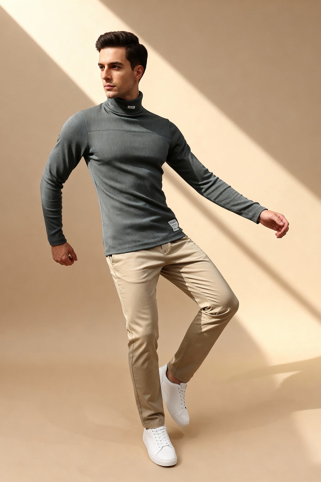 Nextage Smoke Grey Ribbed High Neck Shirt