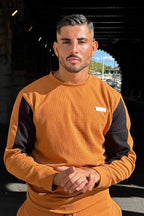 Textured Tan Black  Crew Neck Sweatshirt