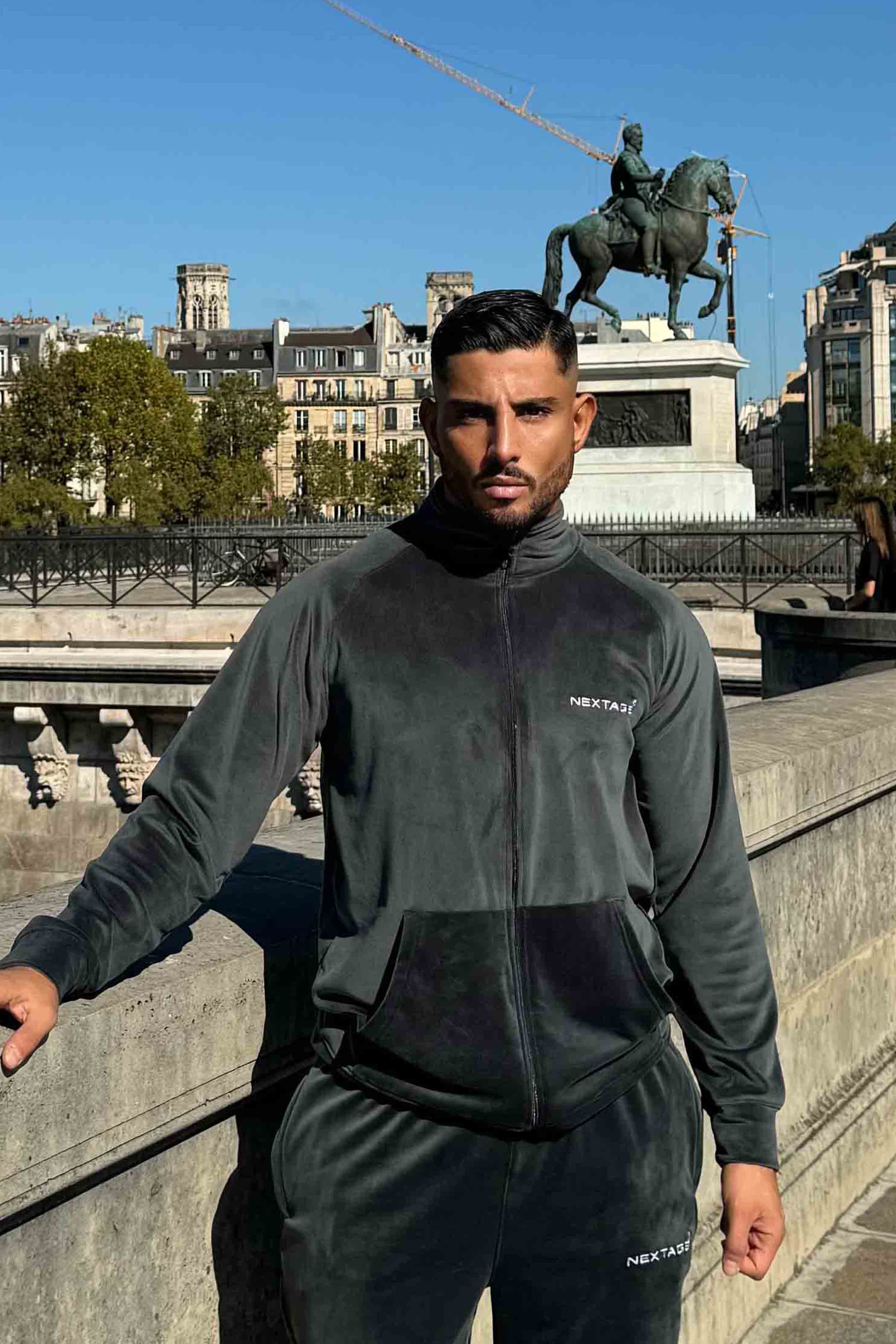 Nextage Corduroy Dark Grey Embroidered Tracksuit