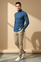 Nextage Blue Ribbed High Neck Shirt