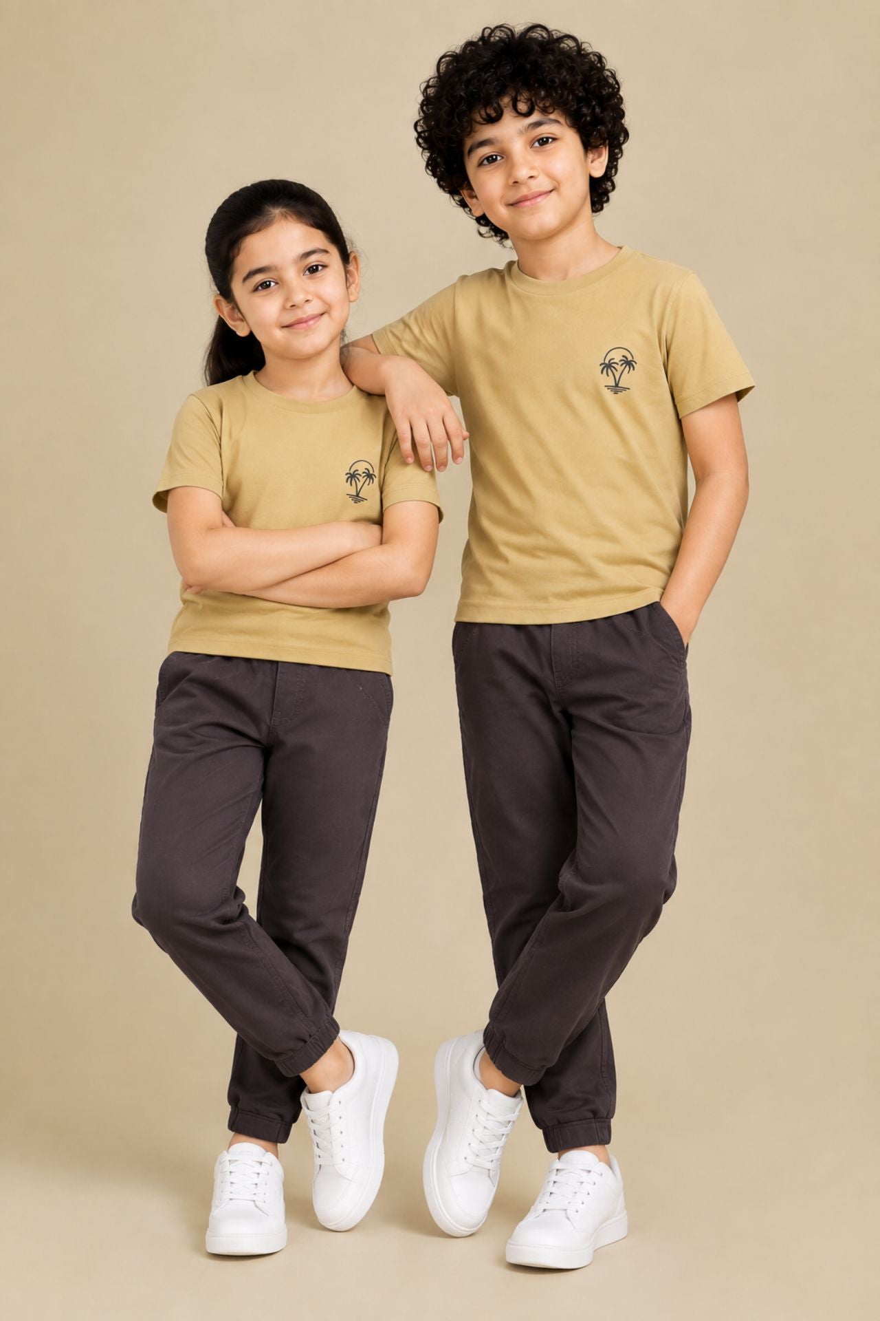 Nextage Kids Beige Grey Round Neck Tracksuit