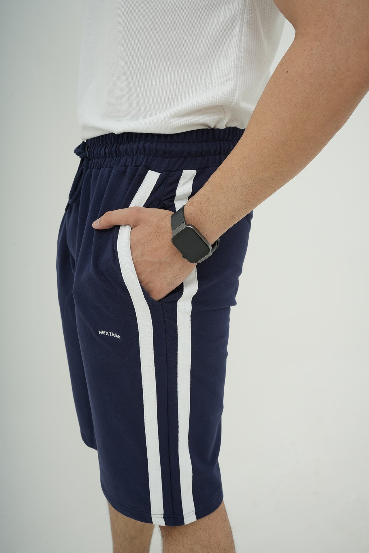 Navy Stripe Cotton Short