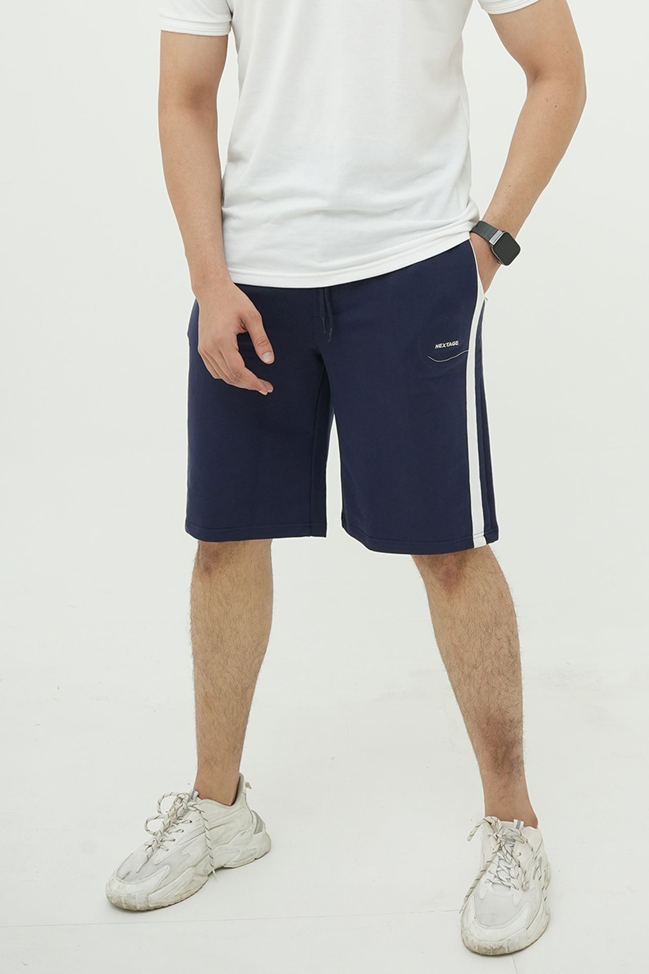 Navy Stripe Cotton Short