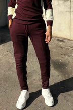 Nextage Wine Textured Metal Slogan Slim Fit Tracksuit