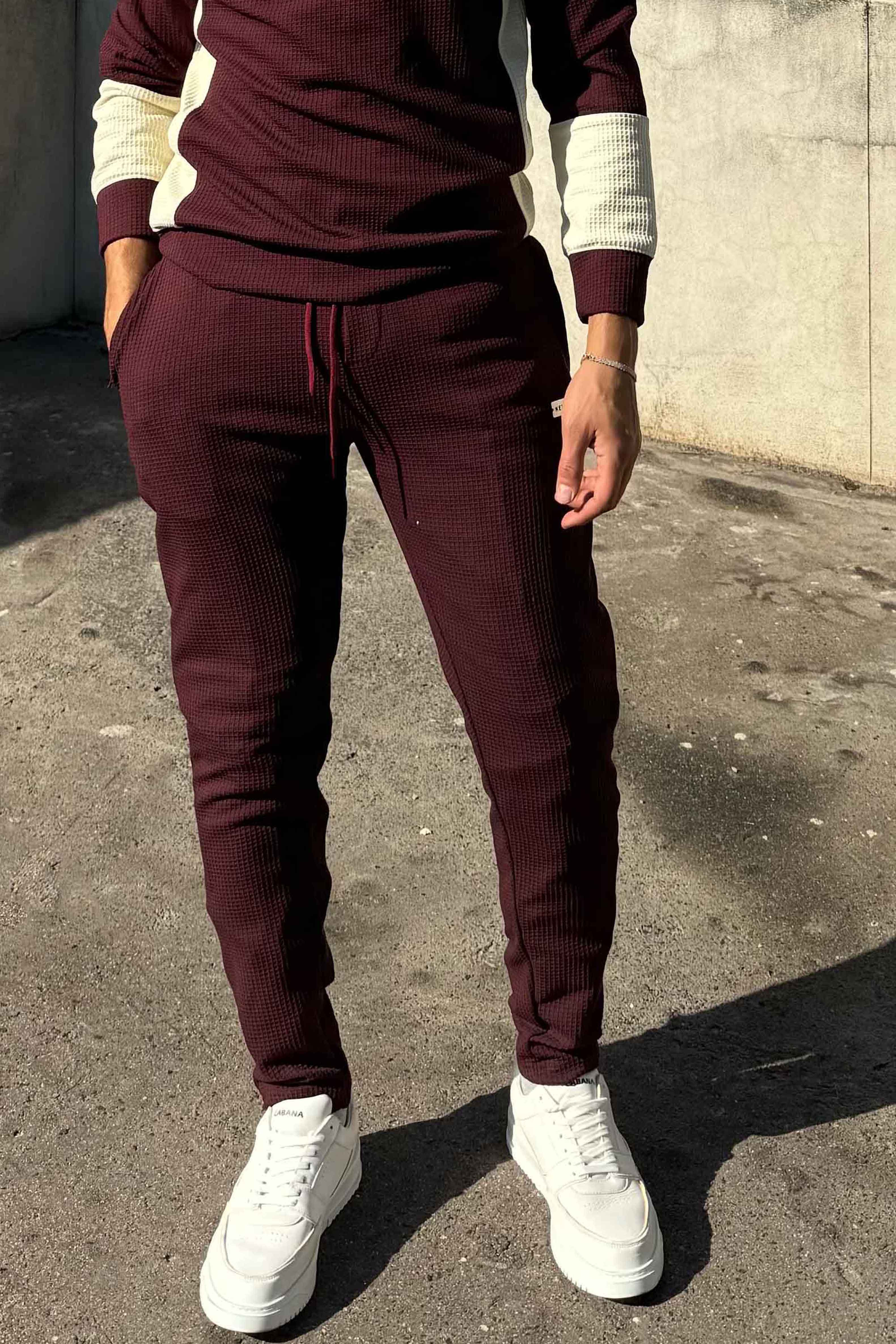 Nextage Wine Textured Metal Slogan Slim Fit Tracksuit