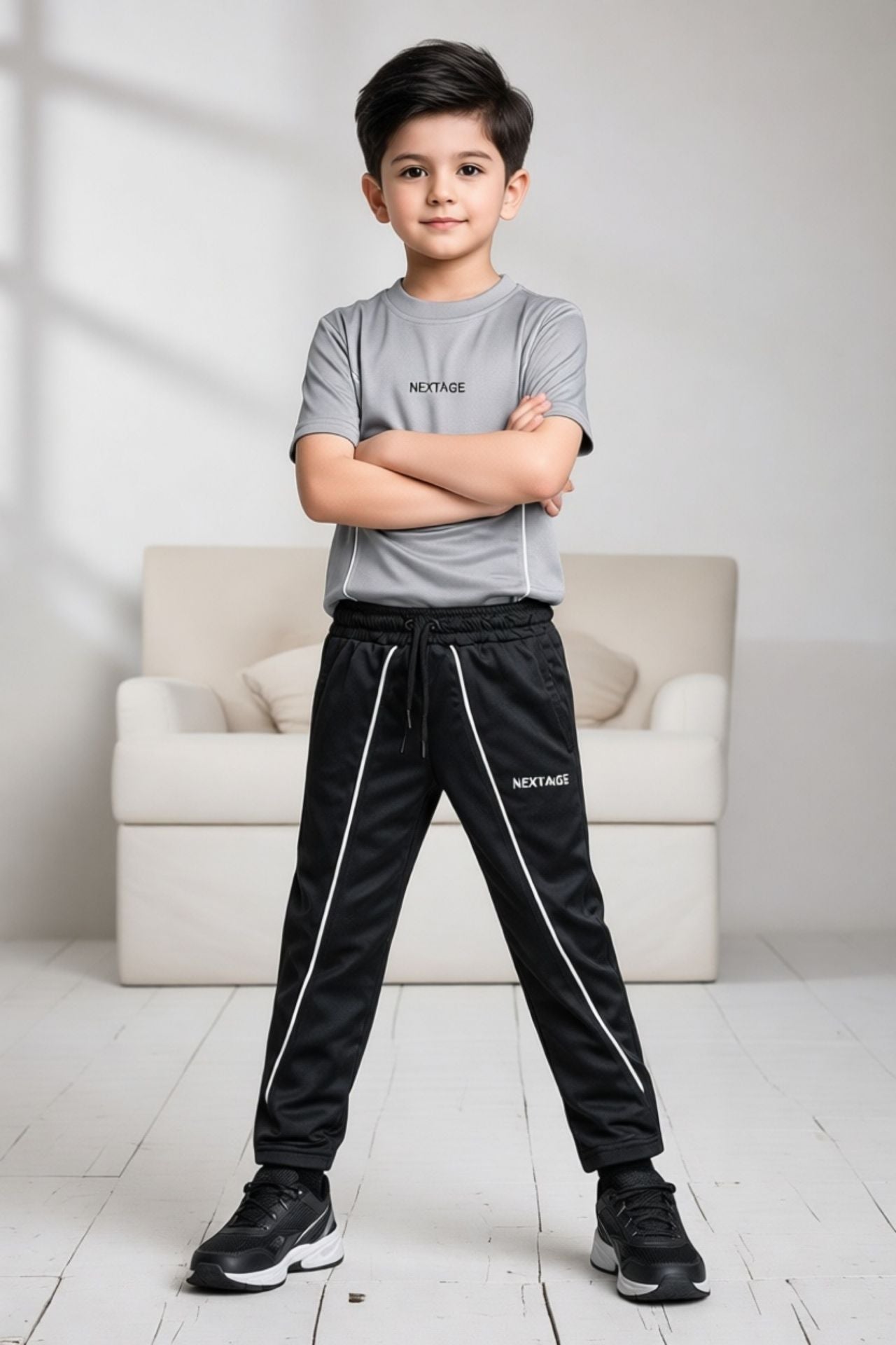 Nextage kids Sports Grey & Black Tracksuit
