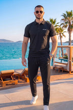 Premium Black Textured Polo Tracksuit