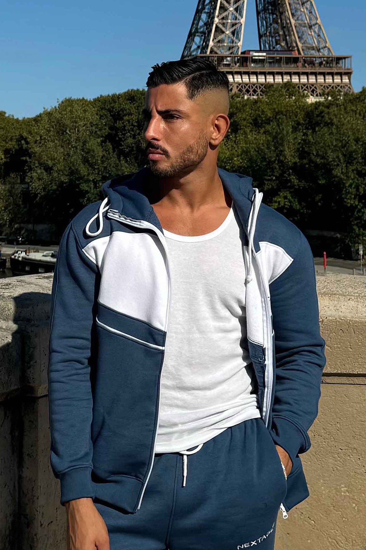 Blue piping Zipper Hoodie