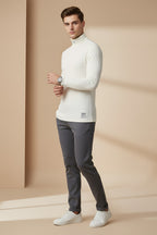 Nextage White Ribbed High Neck Shirt