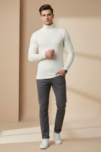 Nextage White Ribbed High Neck Shirt