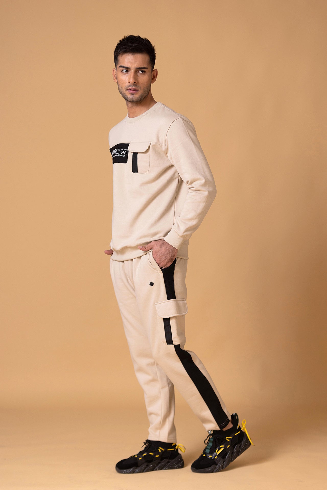 Nextage Sand Cargo Fleece Winter Tracksuit