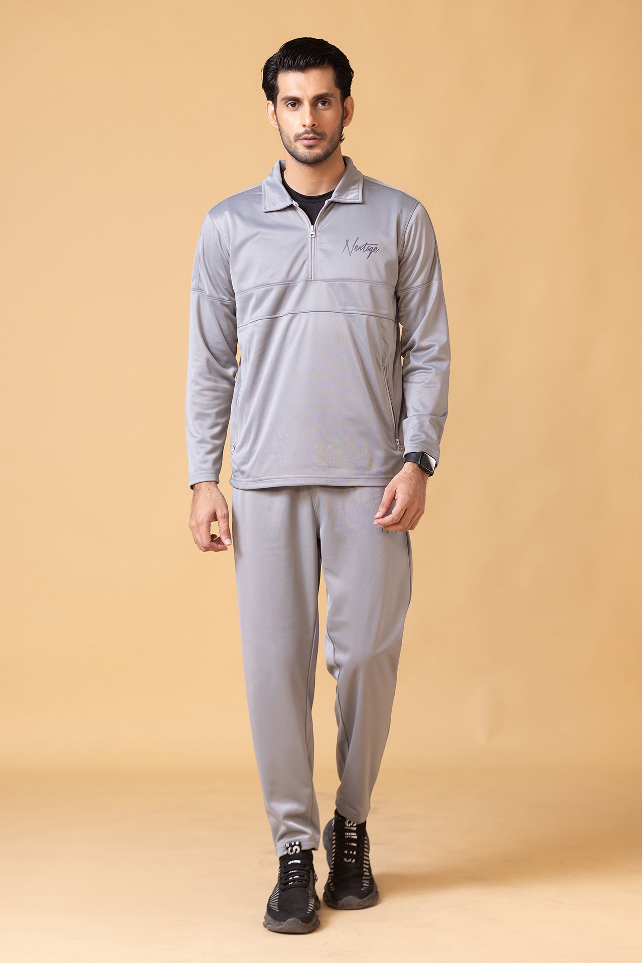 Silver Grey Half Zip Collar Tracksuit