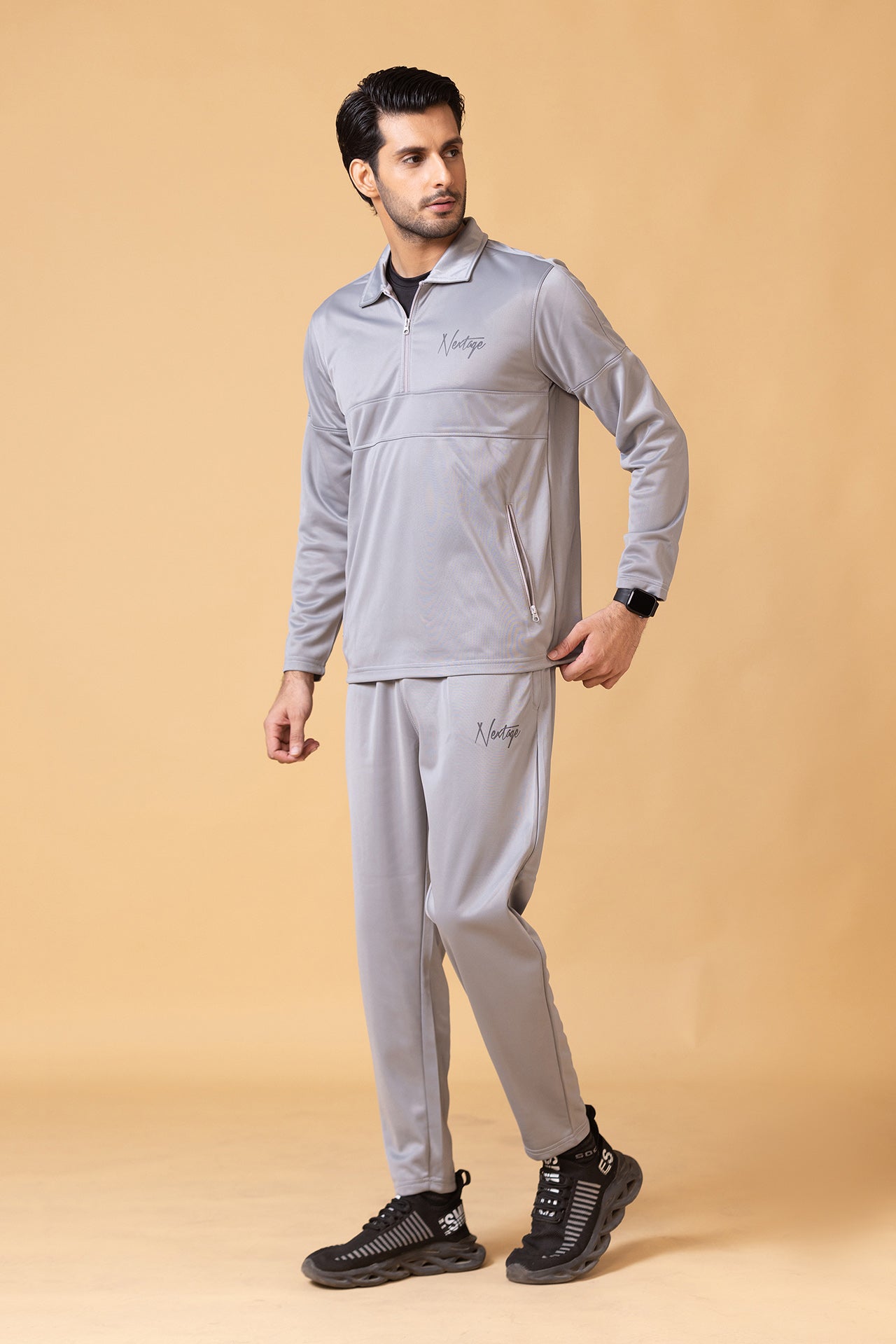 Silver Grey Half Zip Collar Tracksuit
