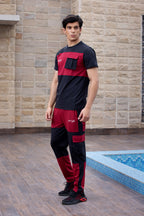 Spandex Black Maroon Cargo Tracksuit