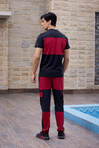 Spandex Black Maroon Cargo Tracksuit