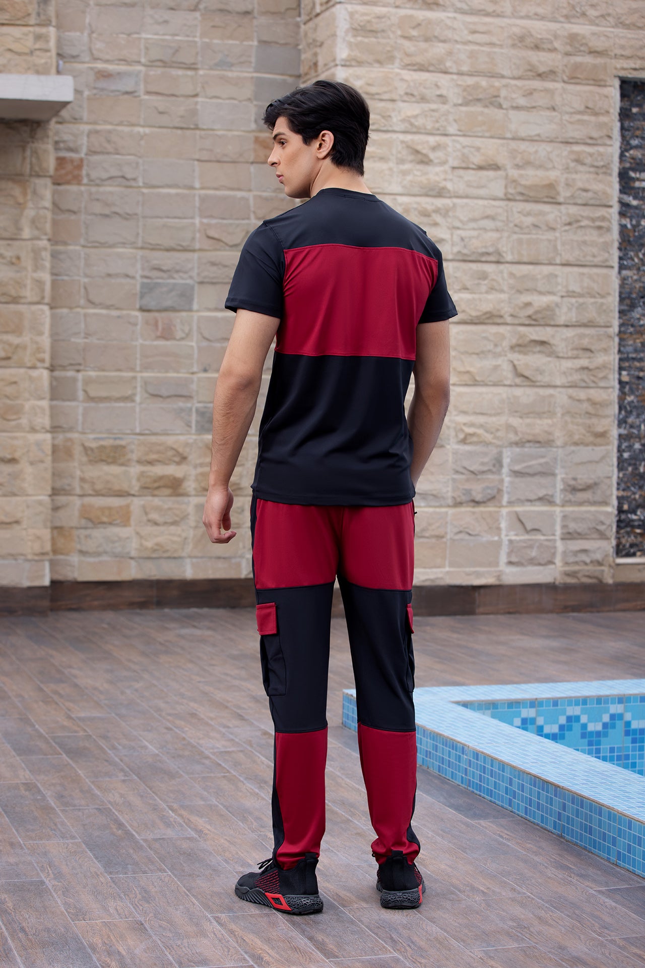 Spandex Black Maroon Cargo Tracksuit