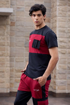 Spandex Black Maroon Cargo Tracksuit