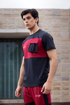 Spandex Black Maroon Cargo Tracksuit