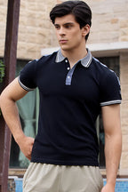 Nextage Black Grey Contrast Collar Polo Shirt
