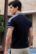 Nextage Black Grey Contrast Collar Polo Shirt