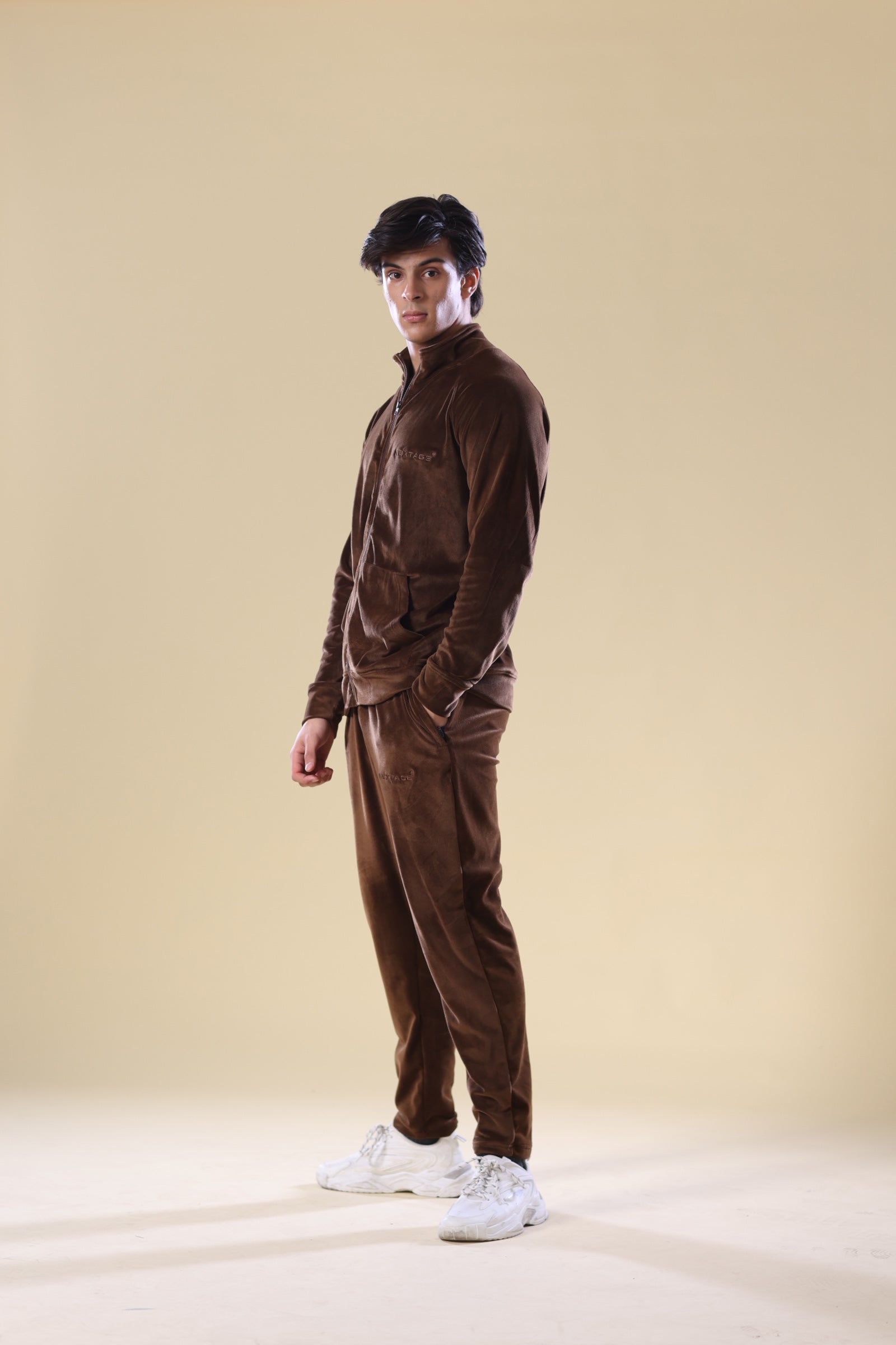 Chocolate Nextage Slogan Velour Tracksuit