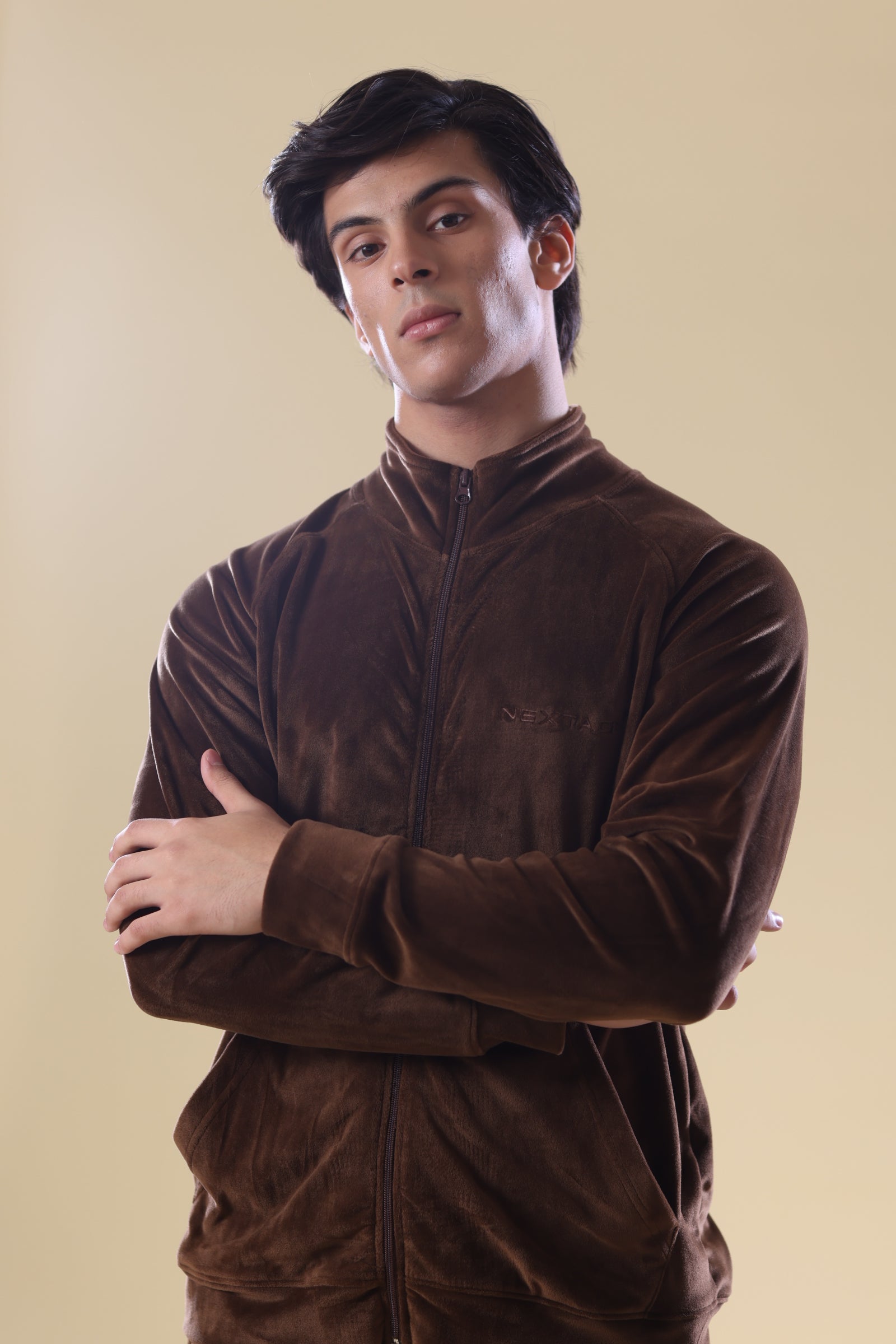 Chocolate Nextage Slogan Velour Tracksuit