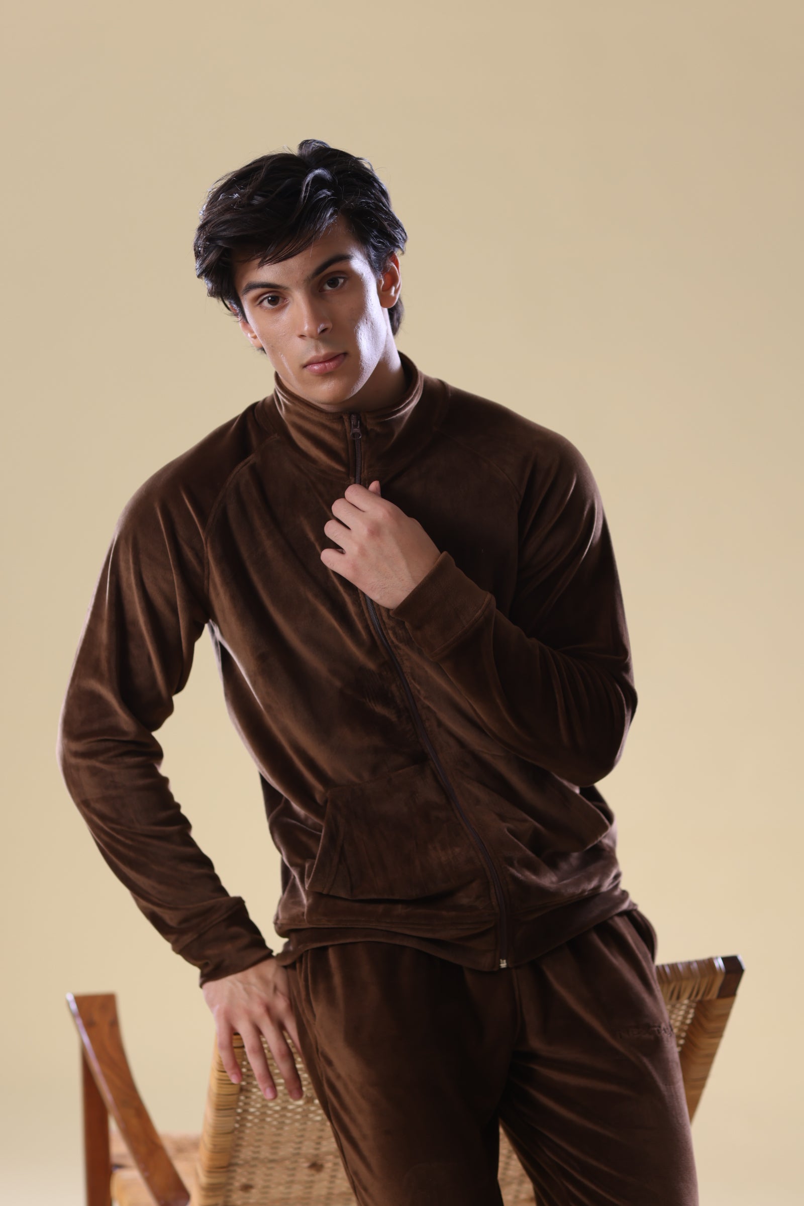 Chocolate Nextage Slogan Velour Tracksuit