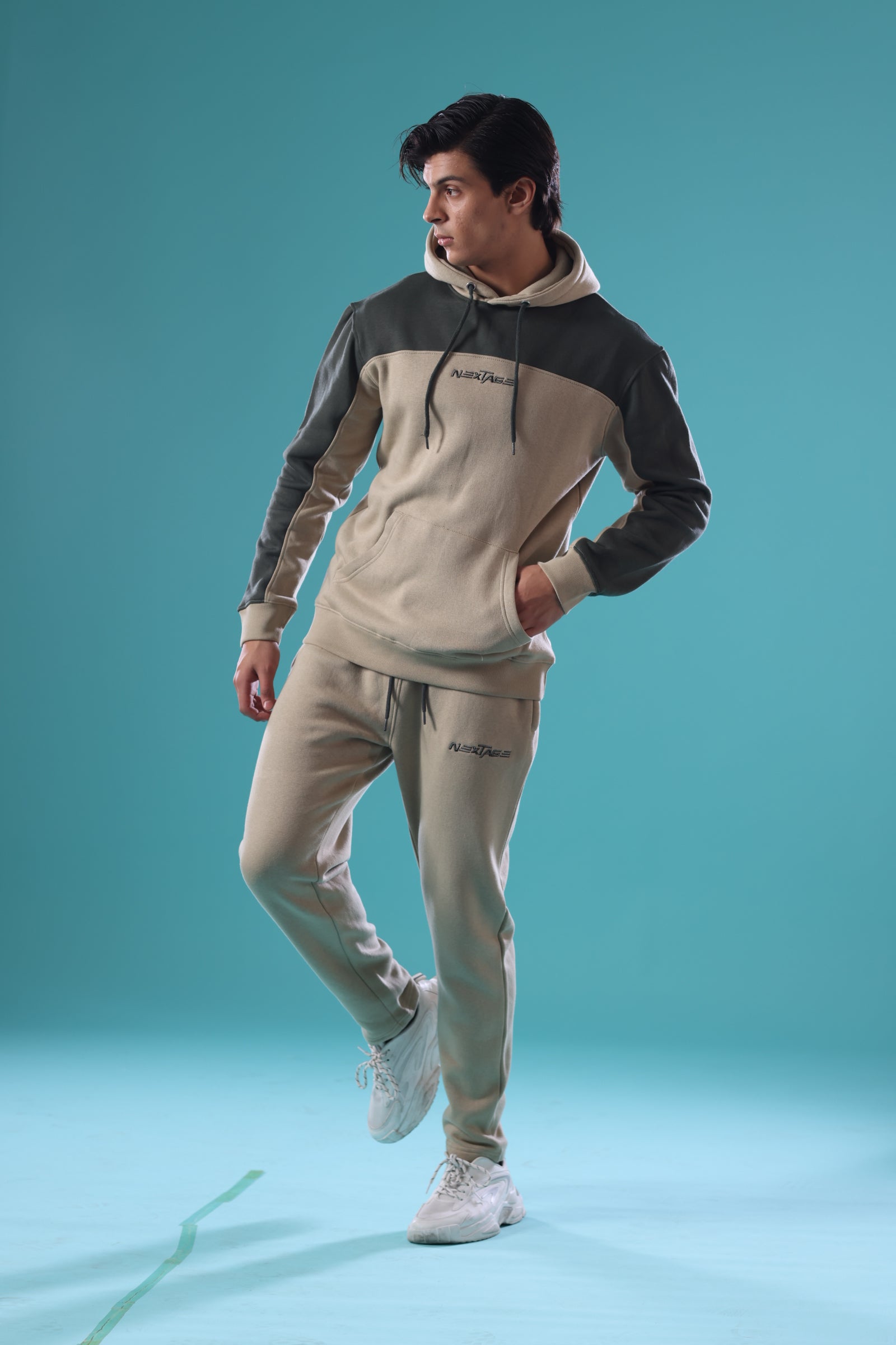 Khaki Embroidered Hooded Tracksuit