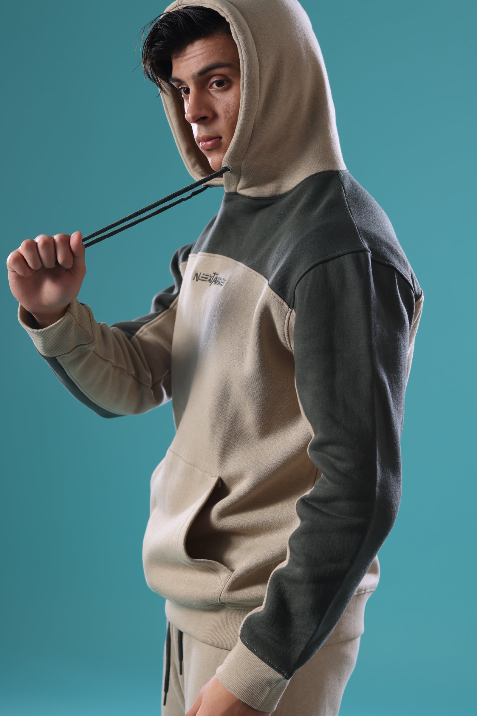 Khaki Embroidered Hooded Tracksuit