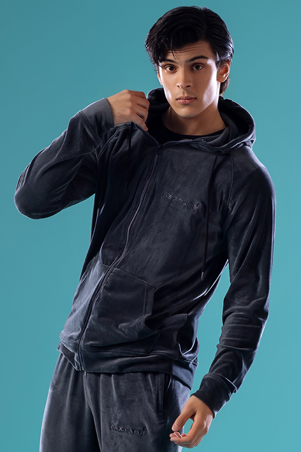 Velour Steel Grey Hoodie