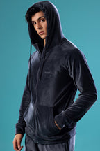 Velour Steel Grey Hoodie