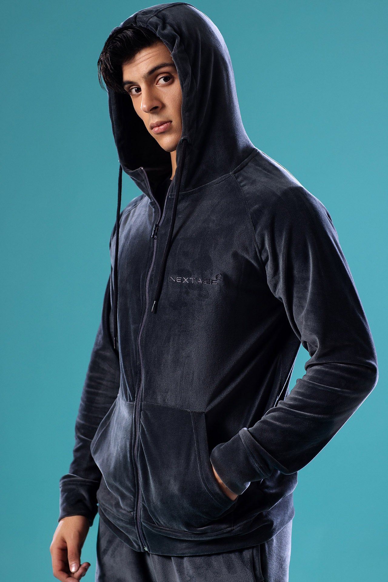 Velour Steel Grey Hoodie