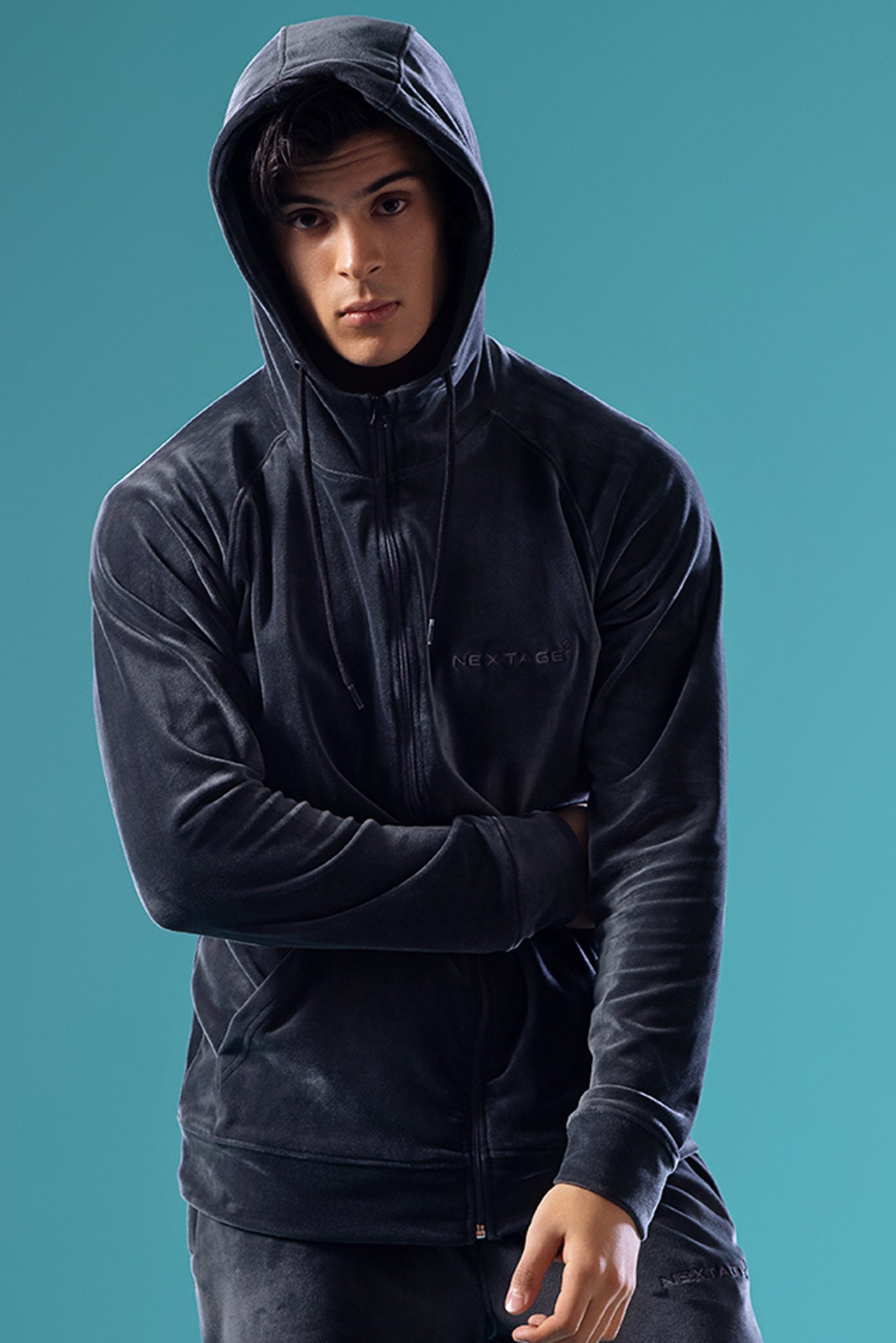 Velour Steel Grey Hoodie