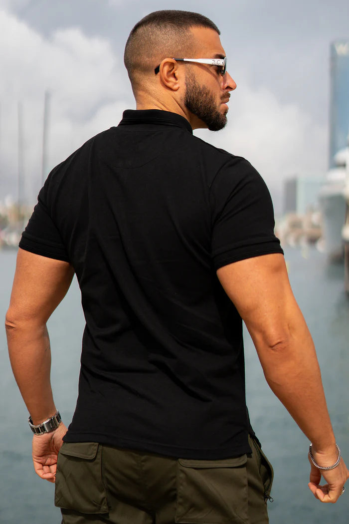 Nextage Black Cotton Polo Shirt