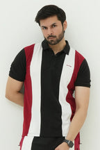 Nextage Black Contrast Striped Polo Shirt